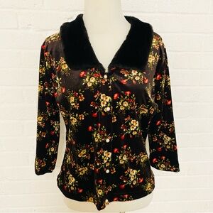 Urban Vibe Floral Velvet Top Cardigan Large Faux Fur Sabrina Teenage Witch